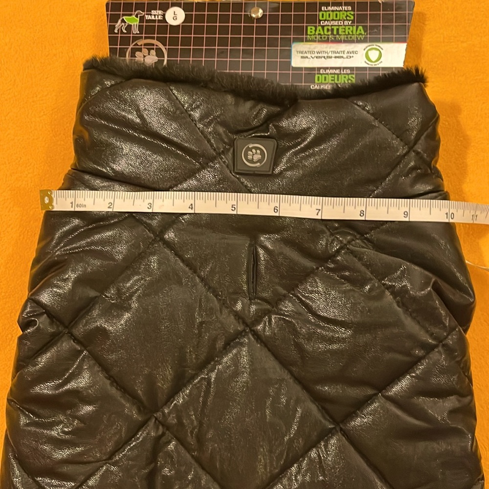 Silver Paw dog puff coat / jacket / apparel faux leather faux fur. Black. Size L - Picture 11 of 12